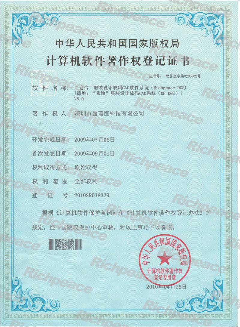 Richpeace Garment Design Grading CADV8 Software System Copyright
