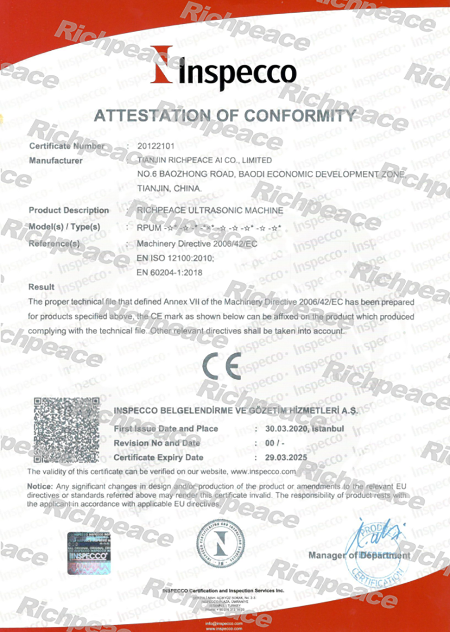 Richpeace Ultrasonic Machine CE Certifiacte