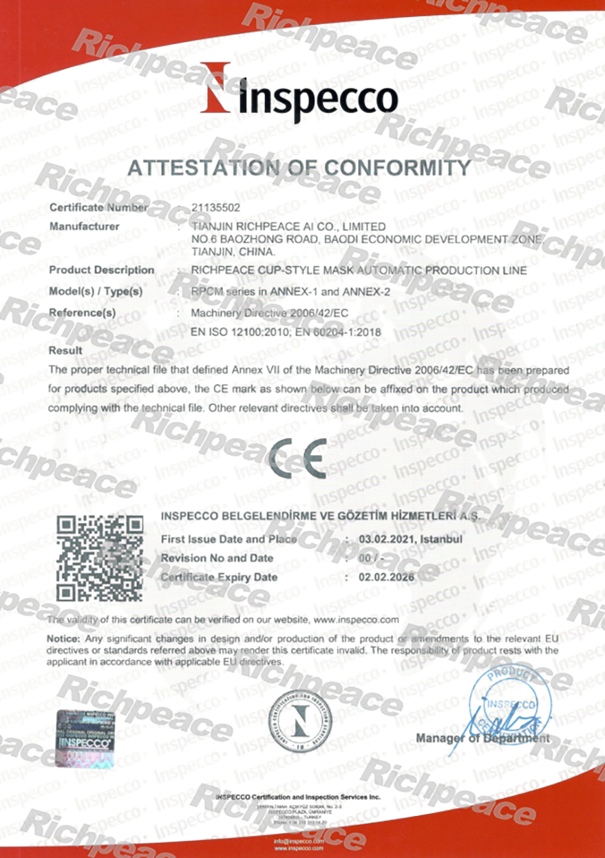 Richpeace Cup-Style Mask Automatic Production Line CE Certifiacte