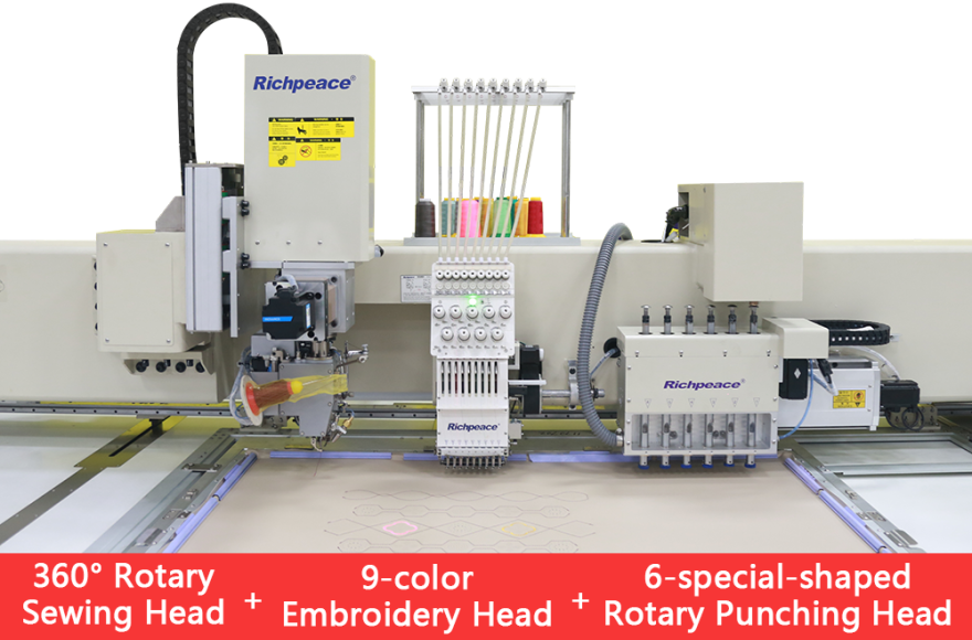 Richpeace Automatic Perforation(special-hole) +Embroidery+Sewing (rotating head) Machine